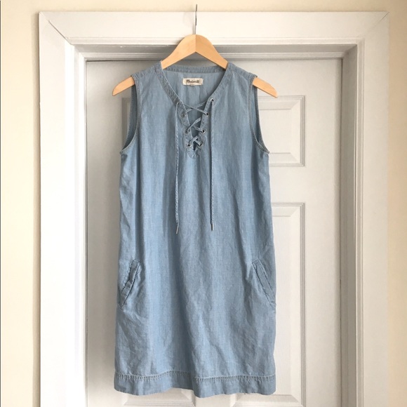 SOLD MADEWELL Lace Up Chambray Dress - Picture 4 of 5